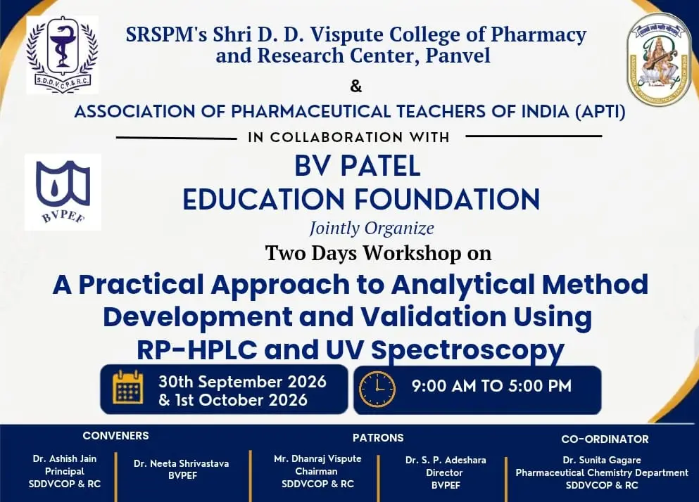 Two Days Workshop on “RP-HPLC and UV Spectroscopy” held on 30/09/2026 and 01/10/2026,